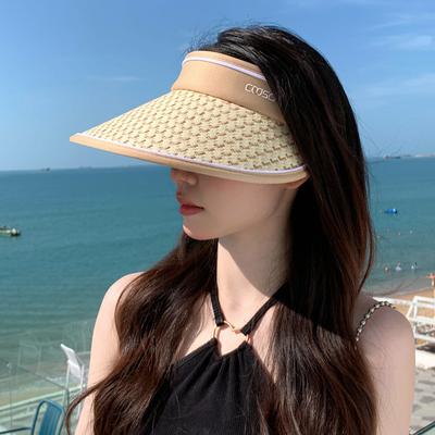 New Summer Upf50+ Sunhat for Women Outdoor Sunshade Hat Beach Sun Hat UV-protected Air Riding Straw Cap Folding Empty Top Hat