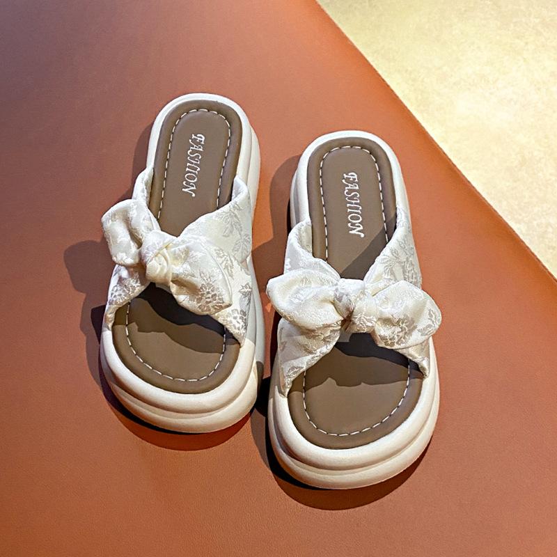 

Летние женские модные универсальные шлепанцы на толстой высокой подошве, на платформе и мягкой подошве, легкие 35 бежевый