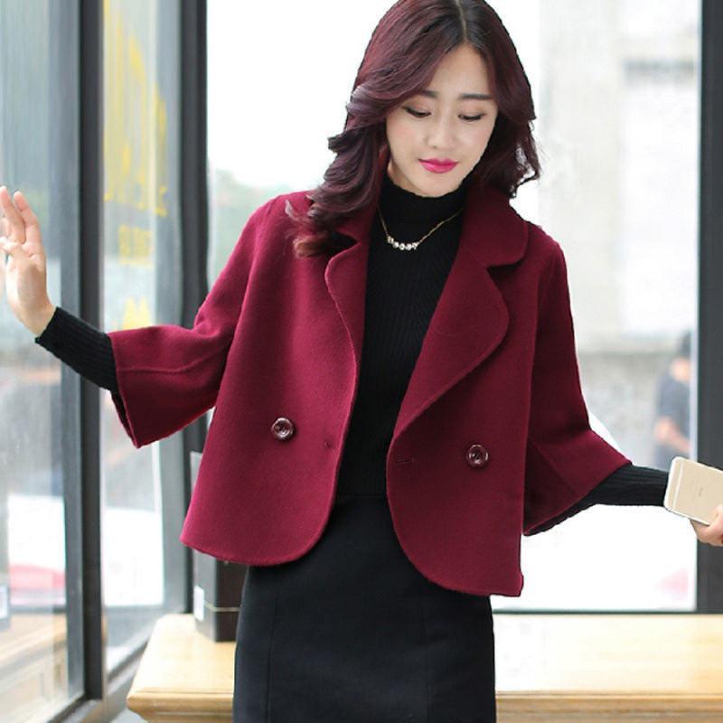 

Женская приталенная шерстяная куртка в корейском стиле Осень/Зима 2024 L вино красного