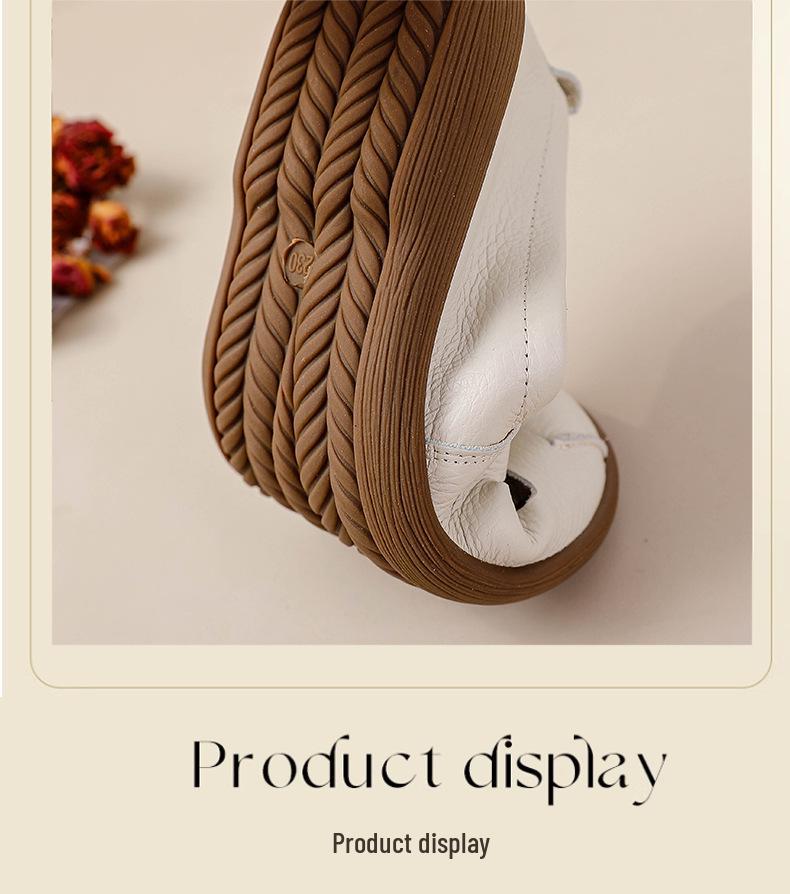 Genuine Leather Women's Summer Casual Comfort Sandals with Soft Soles and Perforated Design for Middle-Aged Moms