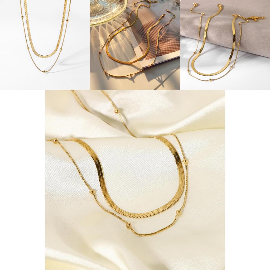 Stylish Stainless Steel Collar Necklace 14k Gold-plated Round Beaded Chain Jewelry Women's Snake Chain Necklace