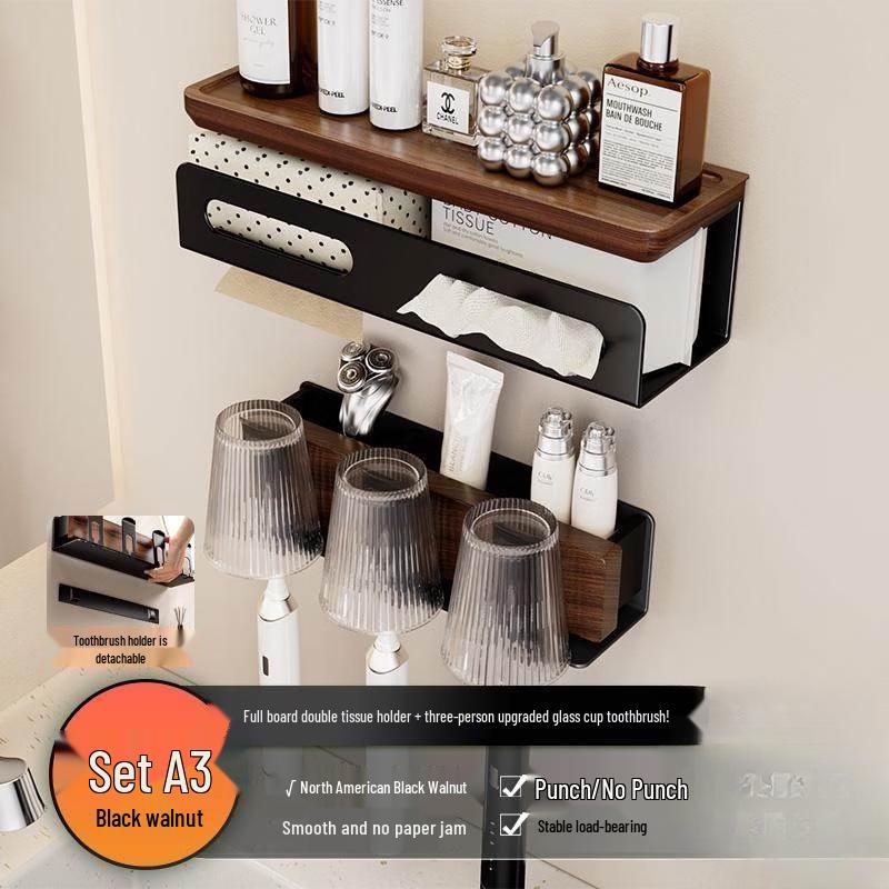 Walnut Bathroom Tissue Holder with Storage