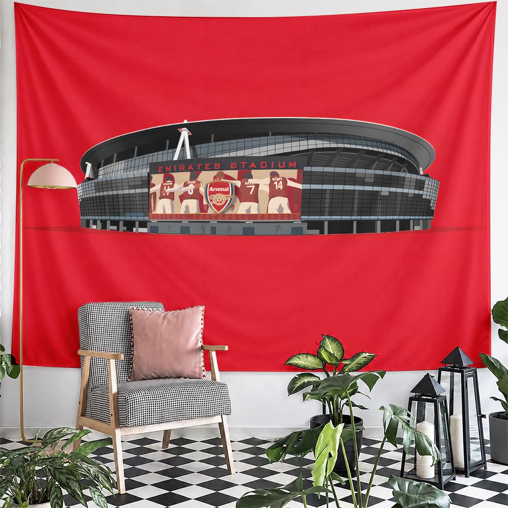Arsenal Emirates Stadium Illustration Wall Tapestry Red Gooner Ground Players Crest Football Fan Decor for Bedroom Man Cave Gift