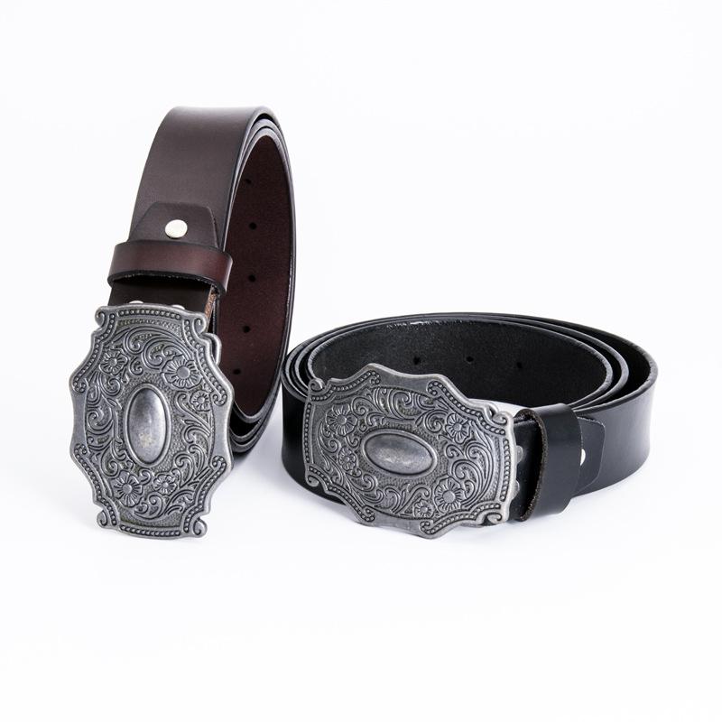 Gentleman Waist Accessories Black Cowhide Belt Ancient Costume Props Adult Engraved Fashion Retro Belt