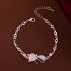 Women Ladies Lovely Cat Pendant Opal Rhinestone Bangle Bracelet Chain Jewelry for Daily Life