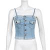 Personality Wash Blue Denim Small Vest Denim Crop Top Pocket Vintage Button Tops