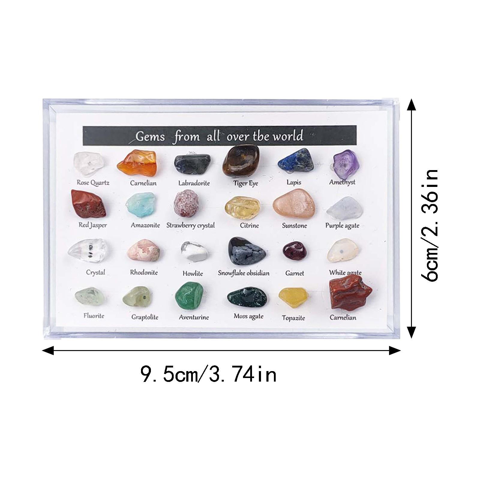 24Pc Rock & Mineral Collection with Collector Box/Display Case, ID Sheet, Gemstone Crystal Kit, STEM Geology Science Education