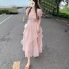 French Square Collar Sweet and Gentle Fairy Style Dress Women's Summer New Women's Clothing Waist Thin Medium and Long Skirt