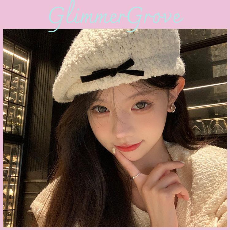 Charming Feminine White Beret Hat With Cute Bowknot Design Perfect For Every Outfit