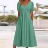 Womens Summer Long Dress V-Neck Short Sleeve Pullover Maxi Dresses Casual Beach Dress