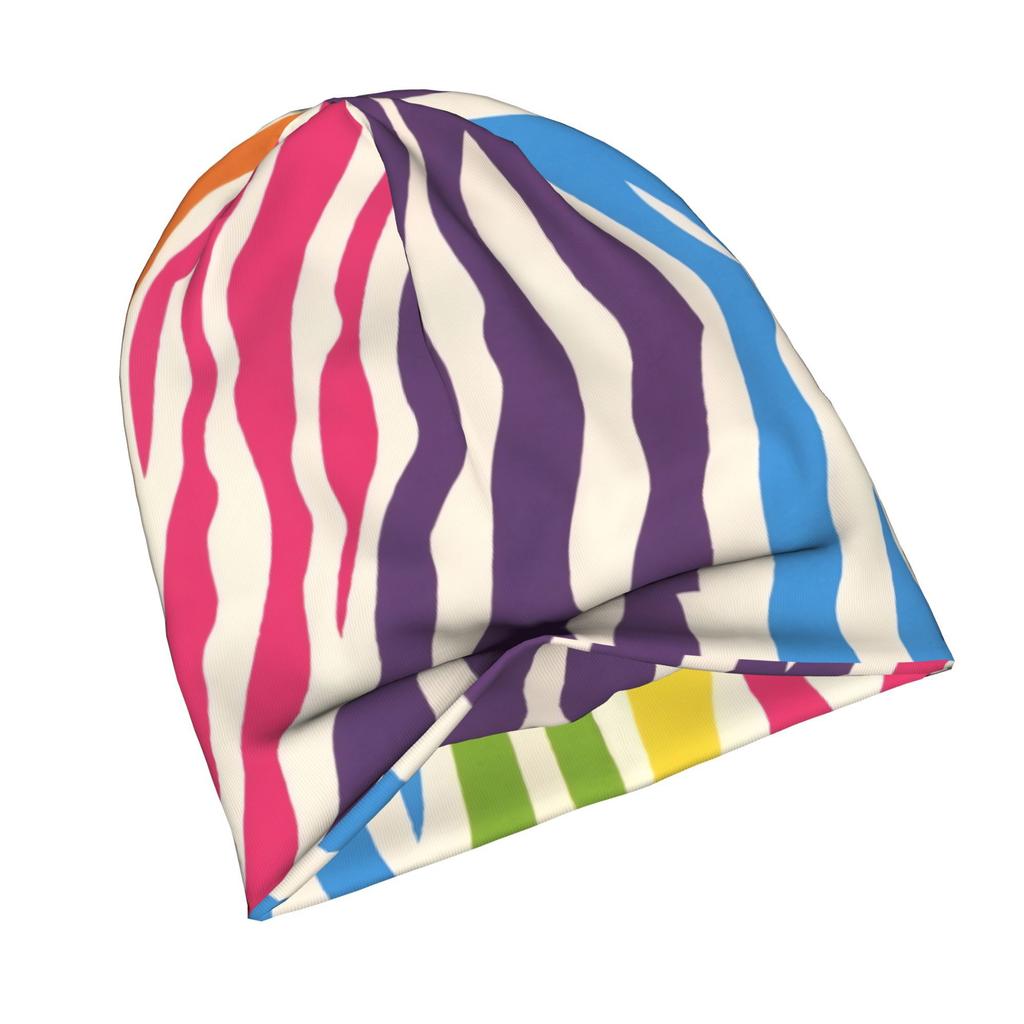 2D Flat Printing Colorful Zebra Skin Pattern Adult Knit Beanie with Easy Modern Style Fits Effortlessly Into Seasonal Wardrobes And Pairs Well with Ja