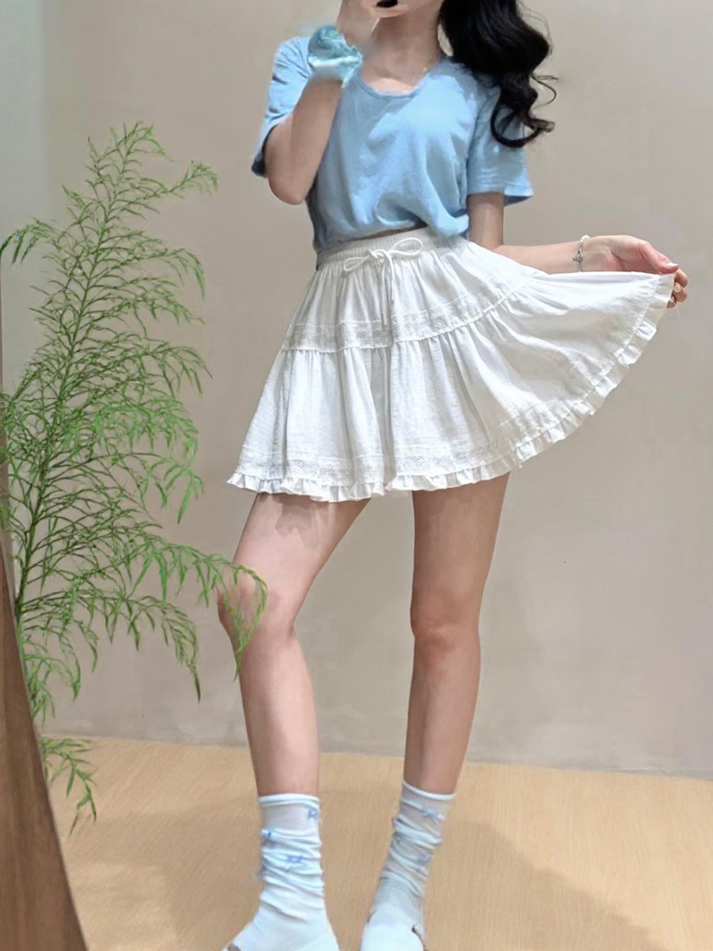 Белая Кружевная Вышитая Балетная Юбка с Высокой Талией - Женская Летняя Пышная Юбка А-силуэта One Size белый