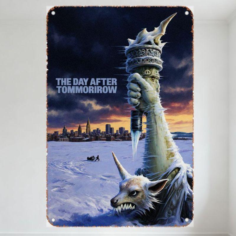 The Day After Tomorrow Movie Poster Metal Tin Sign, Statue of Liberty Frozen in Ice & Snow, Horror Monster Apocalyptic Scene Dec 20x30cm（7.8x11.8inch）