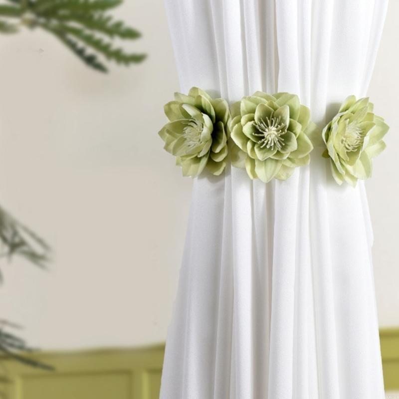 Curtain Holders with Flower Pattern Curtain Tiebacks, Easy Installation Curtain Tie Not Require Tools Set of 4 X3UC