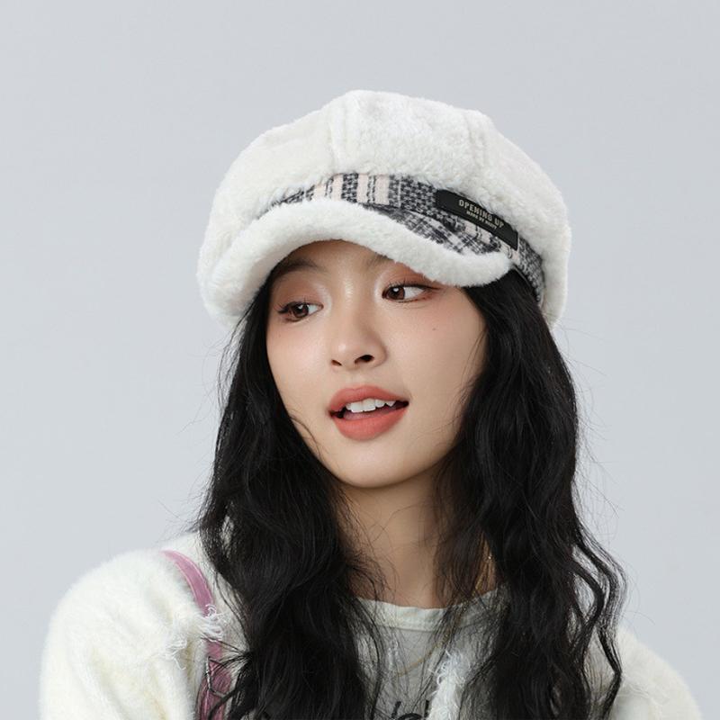 Plüsch achteckige Kappe Damen Herbst Winter warme Baskenmütze großen Kopf Zeitungsjunge Mütze