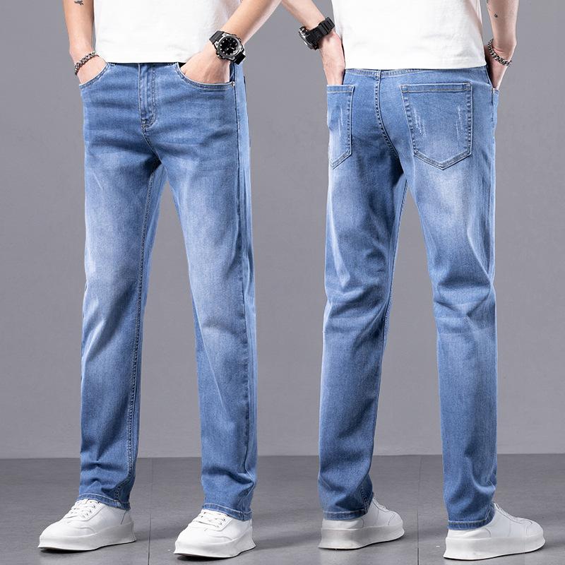 Spring And Autumn New High End Plush Jeans For Men Straight Tube Slim Fit Elastic Thick Casual Pants Autumn And Winter Men'S Pants