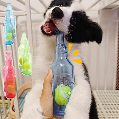 Kauspielzeug für Haustiere, TPR, beißfeste Bierflasche mit Tennisball, Spielzeug für Welpen, Zähneknirschen, Kauen, quietschendes, interaktives Spielzeug