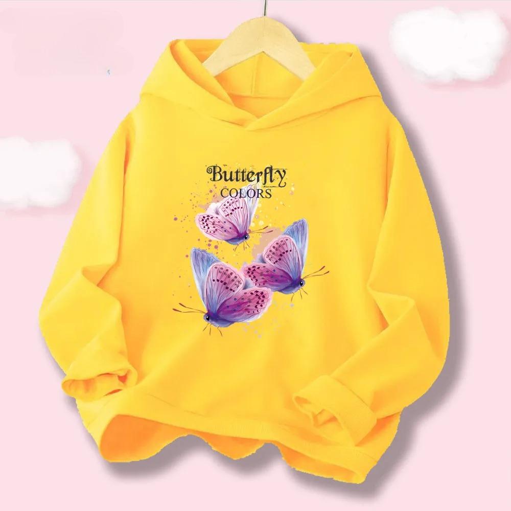 New Fashionable Pink Petal Butterfly Hoodies for Girls Spring Autumn Hooded Sweatshirt, Soft Cotton Children's Top HDHB1