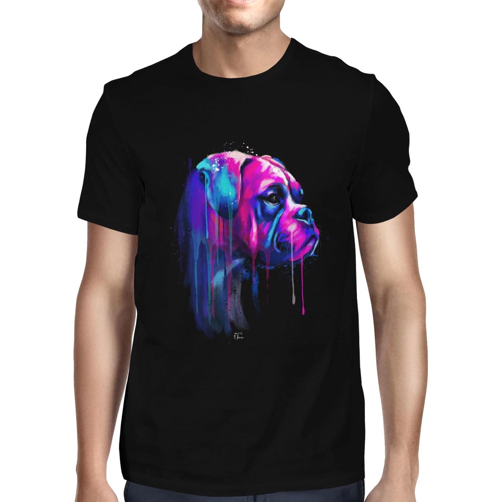 1Tee Mens Watercolour Pink and Blue Splash Bulldog Dog T-Shirt XXXXL