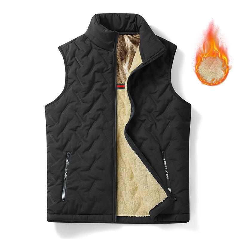 

Мужской хлопковый жилет на подкладке из овечьей шерсти - Утепленный, без рукавов, воротник-стойка, осенне-зимняя верхняя одежда 4XL чёрный