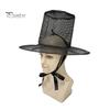 Breathable Costume Hat Vintage Korean Gat Hat, Black Mesh Wide Brim Joseon Dynasty Crisp Fabric Scholar with Neck Strap, Halloween Cosplay Accessory