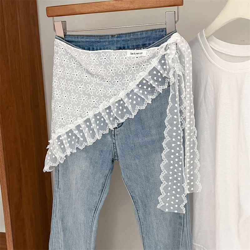 2025 French Lace Layering Scarf | White Waist Chain | Premium Denim Styling