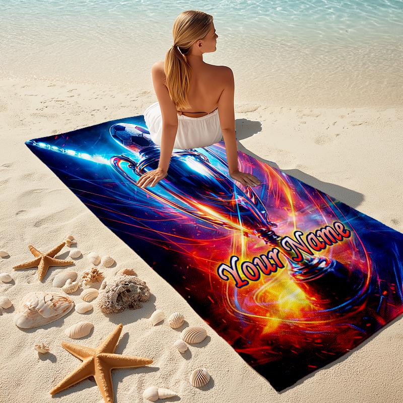 1PC Custom Name "Your Name: Soccer Trophy" Beach Towel Highly Absorbent And Sand-Resistant Towel for Swimming, Pool, Yoga, And Travel Lightweight