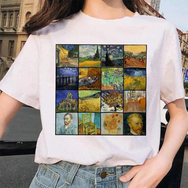 Women Clothes Summer Fashion Trendy Casual TShirt Van Gogh Cat Van Gogh Cat Art Oil Painting Printed T-Shirt Aesthetic Clothes