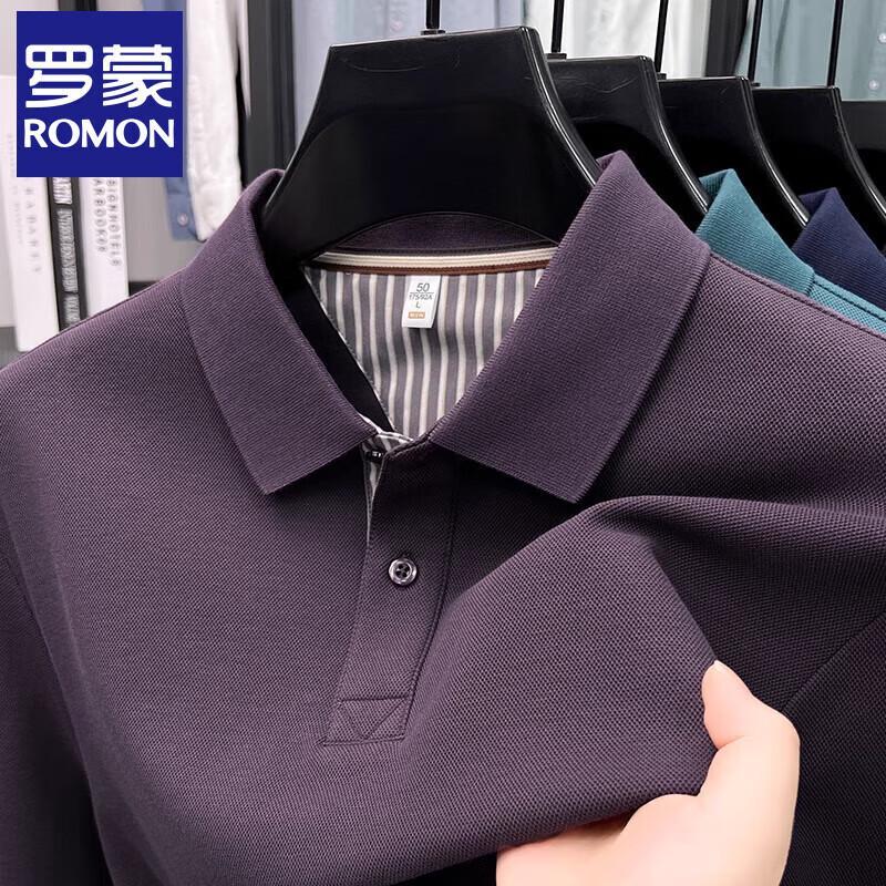 ROMON Men's 100% Cotton Long-Sleeve Polo Shirt