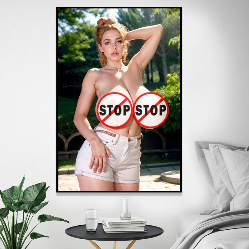 AI painting European and American sexy big breasted naked woman canvas poster uncensored blonde beauty erotic wall art