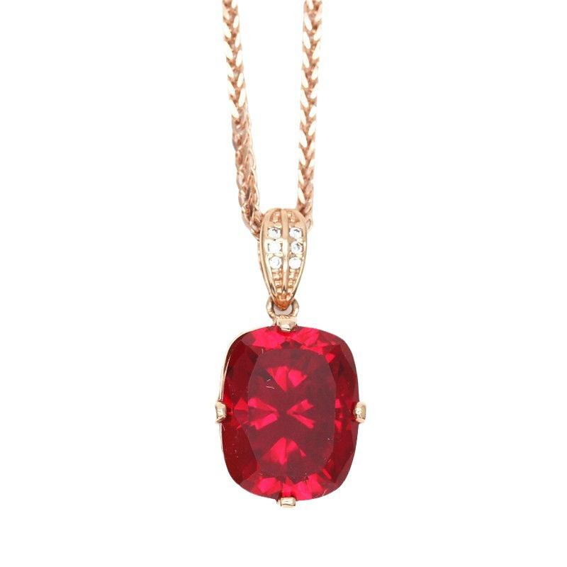Exquisite Russian Purple Gold Square Ruby Pendant With Rose Gold Plating, Personalized Simple Square Pendant Jewelry For Women