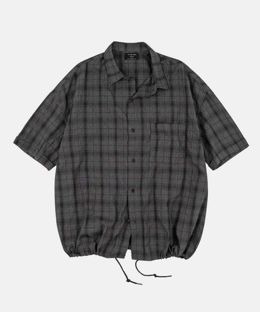 LETTERCOMO Airy Oversized Check Short Sleeve Shirt Charcoal