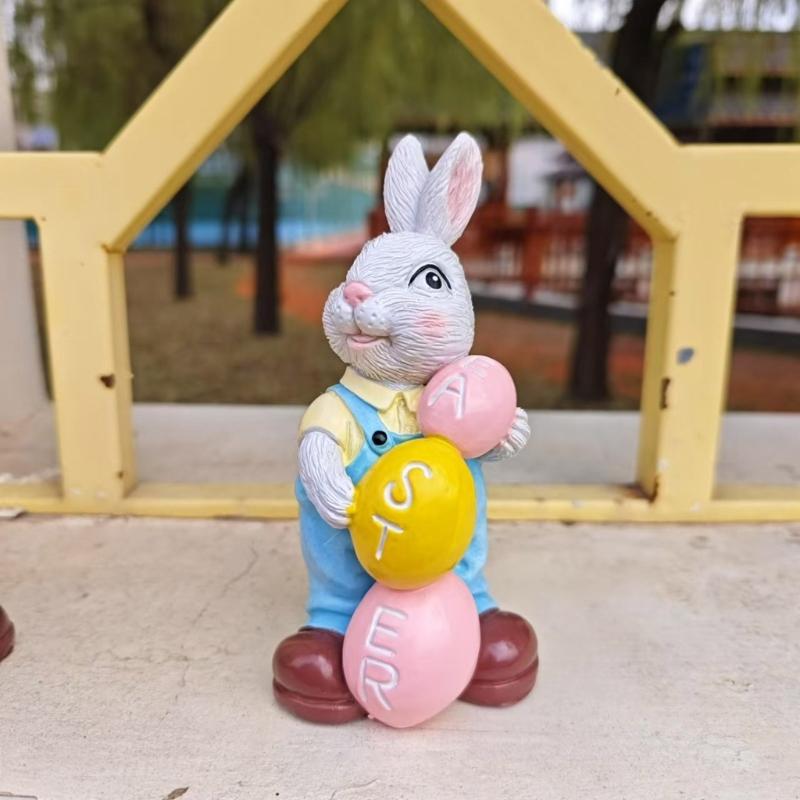 Easters Rabbit Sculpture Colorful Bunnies with Eggs Resins Figurine Statue Ornament for Home and Garden Decoration Gift