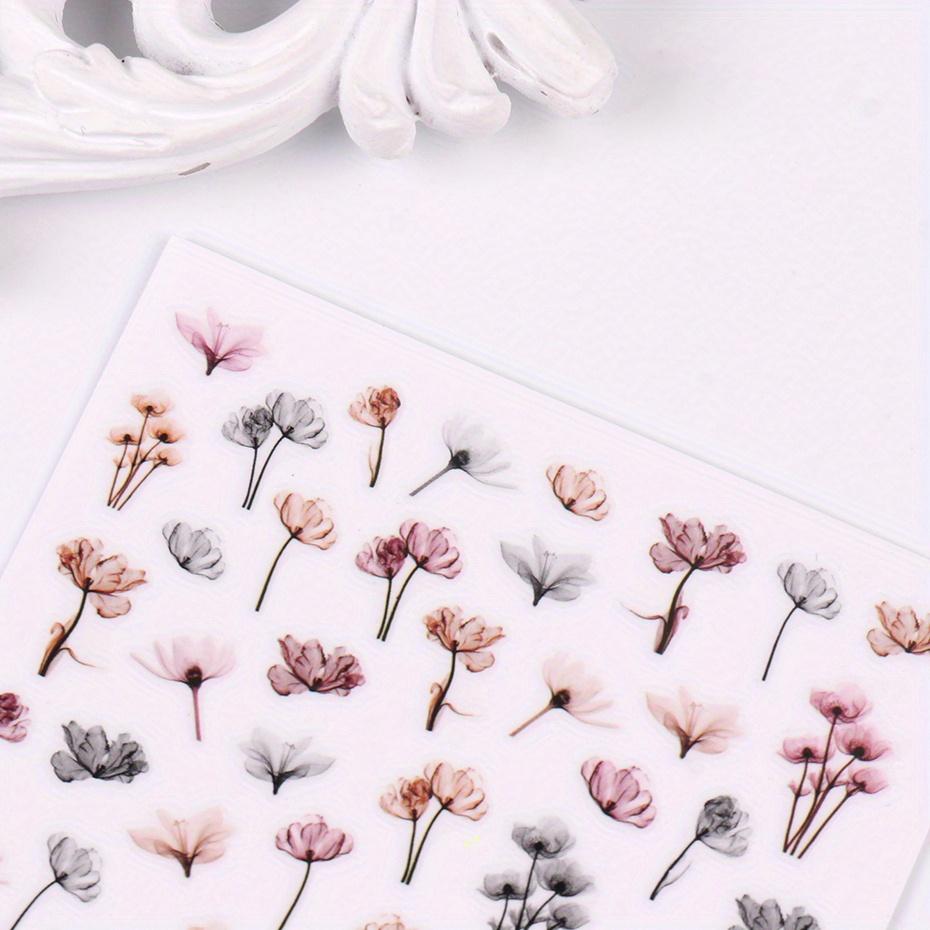 1 Sheet Gradient Bloom Ink Flower Nail Art Stickers Self-Adhesive Watercolor Floral & Leaf Design Decals for Elegant Manicures Nail Stickers