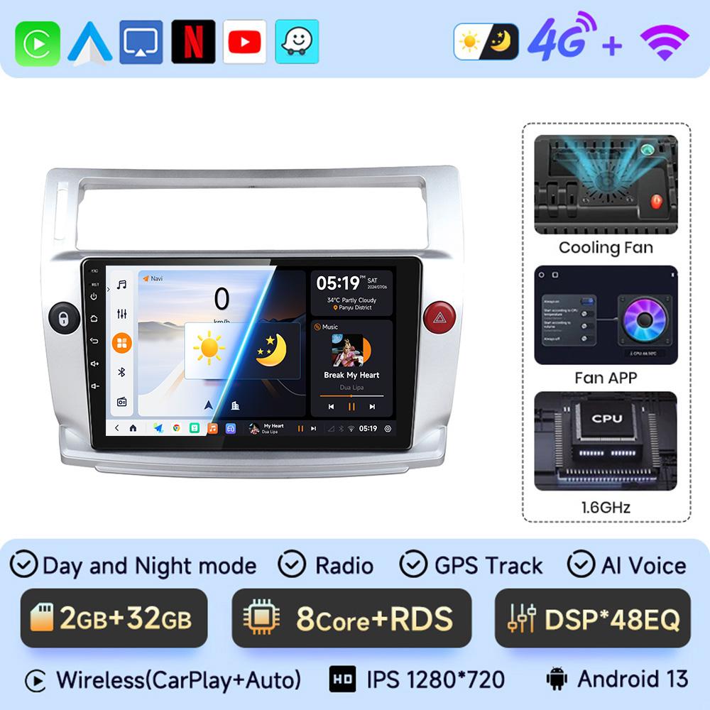 JIUYIN Android 13  for Citroen C4 C-Triomphe C-Quatre 2004-2009 Car Radio Multimedia Player Stereo DVD Audio Carplay Auto