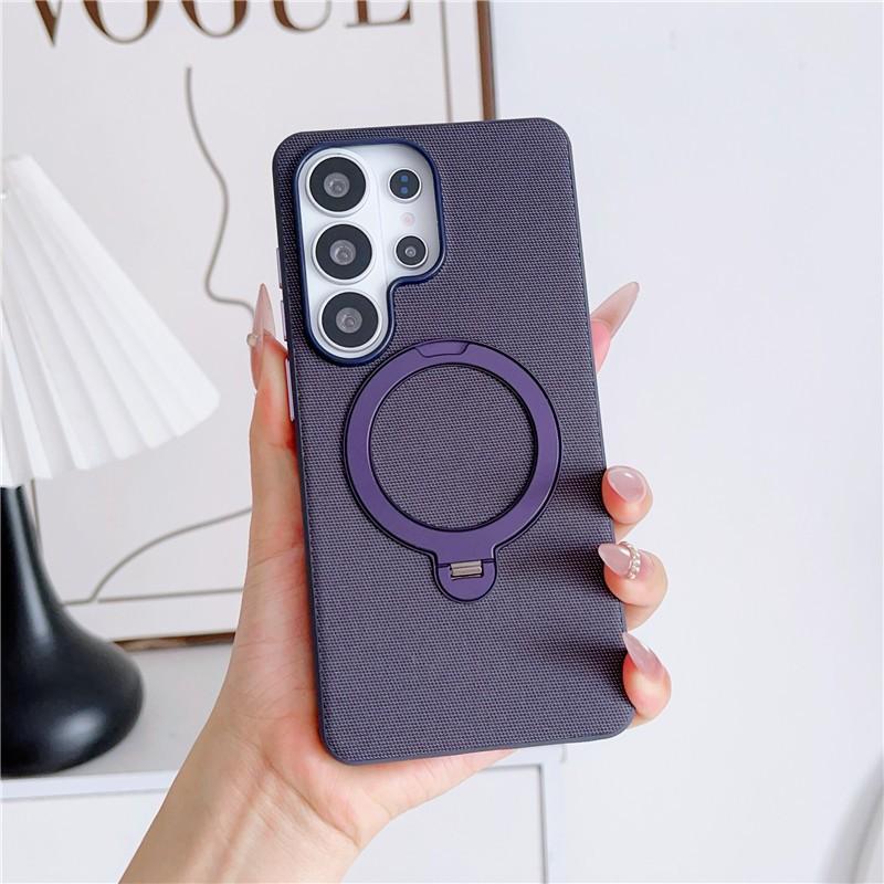 Magnetic 360 Bracket For Magsafe Leather Case For Samsung Galaxy S26 Ultra S24 S25 Ultra Metal Buttons Wireless Charging Cover
