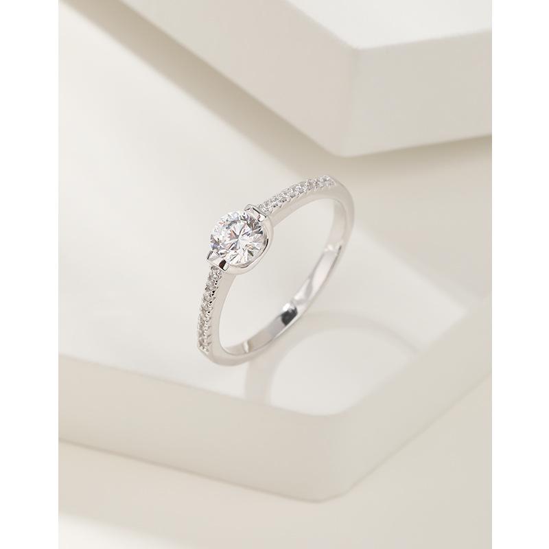 

50-Point Simulated Diamond Zircon Ring for Women—925 Sterling Silver Luxury Proposal/Wedding Band Size 16