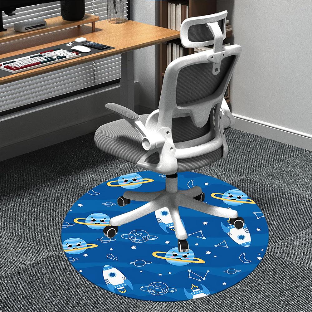 1pc Space Adventure Pattern Chair Carpet for Office, Soft, Non-Slip Polyester Mat, Office, Living Room, Bedroom, Durable Polyester yy251207191