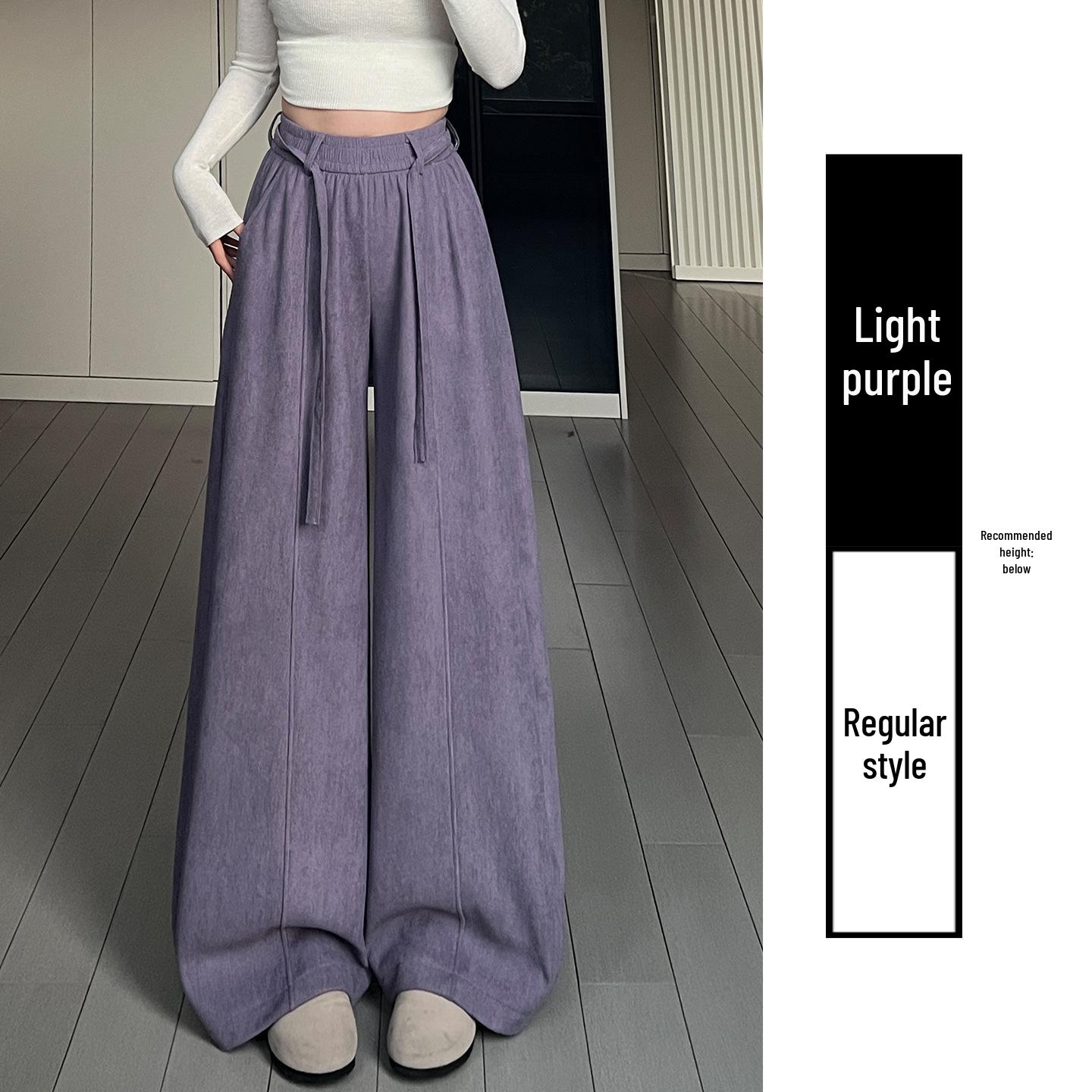 

Women s High-Waisted Light Purple Corduroy Velvet Pants - Autumn/Winter, Slim, Wide-Leg, Relaxed Fit. Medium