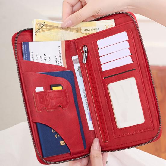 RFID Blocking Wallet with Zipper Travel Document Holder Passports Organizer Card Holder with Wrist Strap for Men Women Family Vacation Use