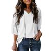 Spring and Summer Jacquard Drawstring Hollow V-neck Solid-color Sleeved T-shirt Top