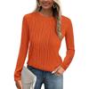 Women's Fashion Round Neck Long Sleeve T-Shirt Solid Color Textured Bottom Top