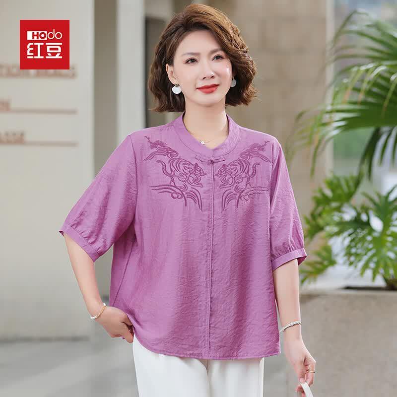 Hodo 2026 Mid-Aged Women s Slimming Short-Sleeve Top 2XL