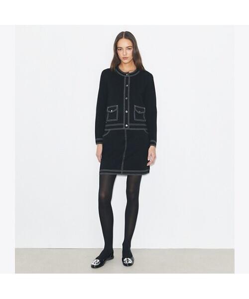 Tolibeochi Topstitch Wool Skirt - Black