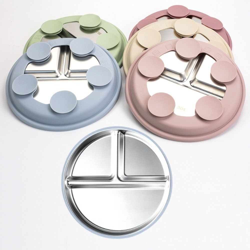 Divided Design Baby Sucker Dining Plate Silicone Suction Cup Kids Feeding Bowls Dinnerware