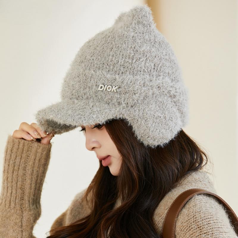 Cute Cat Ear Baseball Cap Autumn and Winter Windproof Ear Protection Knitted Hat Plus Velvet Thickened Knitted Hat