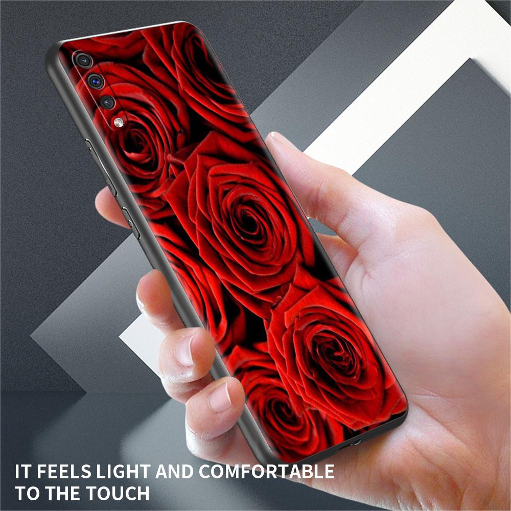 Case For Samsung Galaxy A50 A70 A30 A20s A20e A10 A40 A10s A10e M52 M51 M31 M30s M21 Black Phone Cover Bright Red Rose Flowers