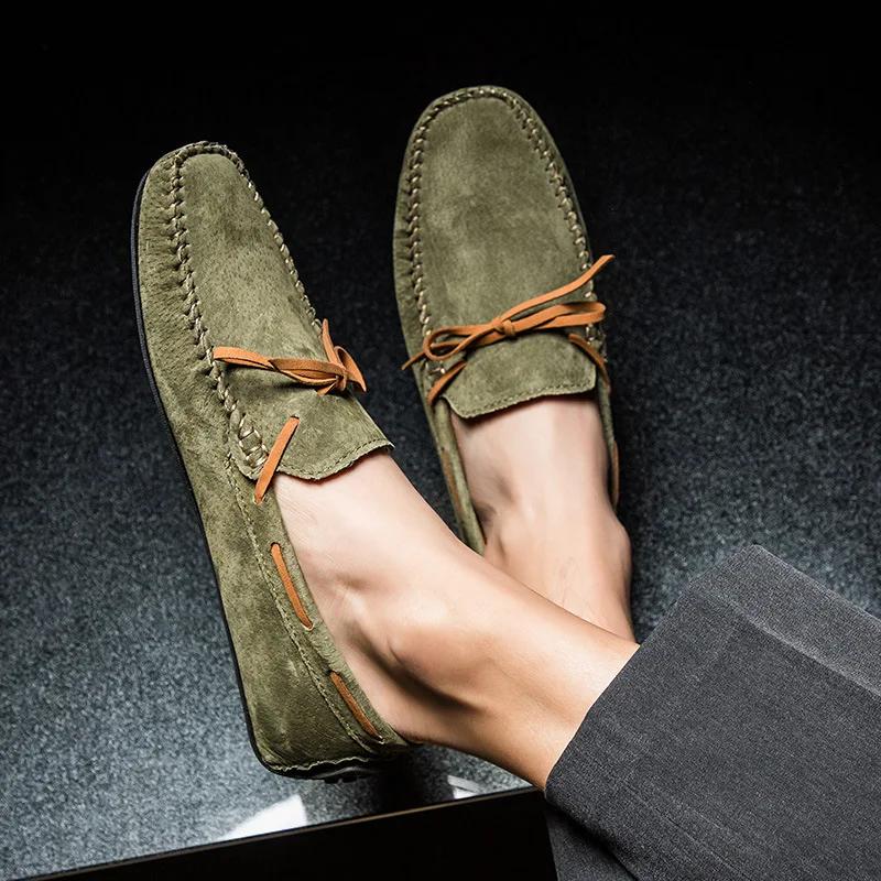 Men's Shoes Spring and Autumn Men's Genuine Leather Shoes Slip-on Shoe Soft Soled Anti-skid Men's Driving Shoes