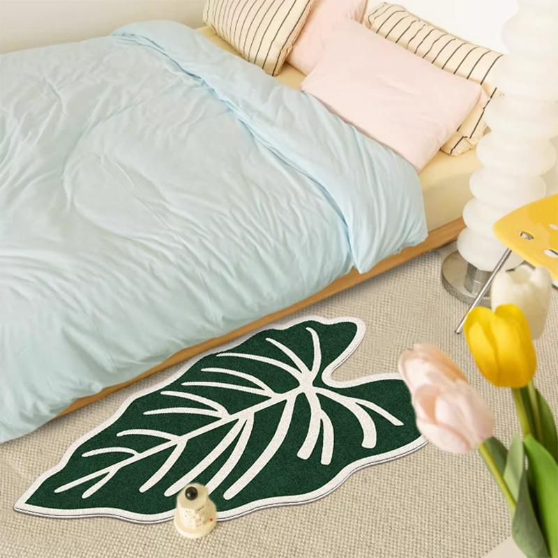 Tappeto Forma Foglia Tropicale Motivo Foglia Monstera Verde e Bianco Tappetino Ingresso Camera da Letto Soggiorno Tappetino Arredo Casa