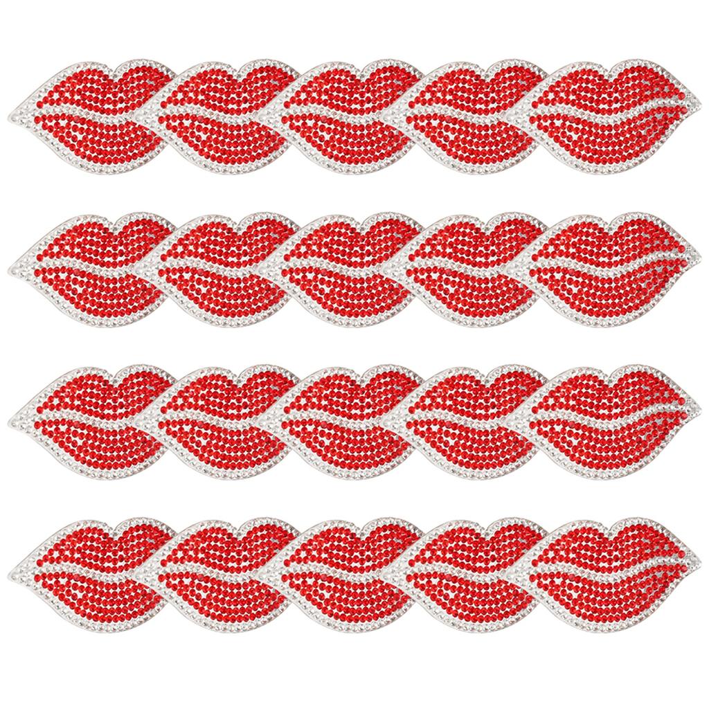 20Pcs Red Lip Rhinestones Resin Crystal Hot Diamond Pattern Clothing Decoration DIY Accessories
